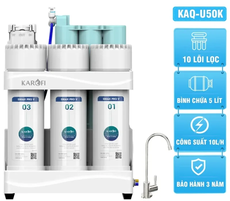 Karofi KAQ-U50K phù hợp với gia đình cần máy lọc nước RO có mức giá dễ tiếp cận và thiết kế quen thuộc.