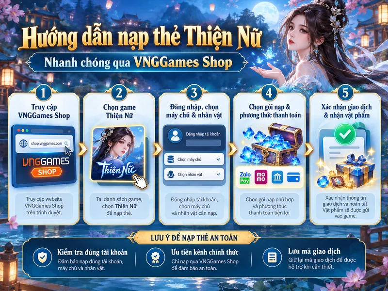 Hướng dẫn nạp thẻ Thiện Nữ nhanh chóng qua VNGGames Shop.